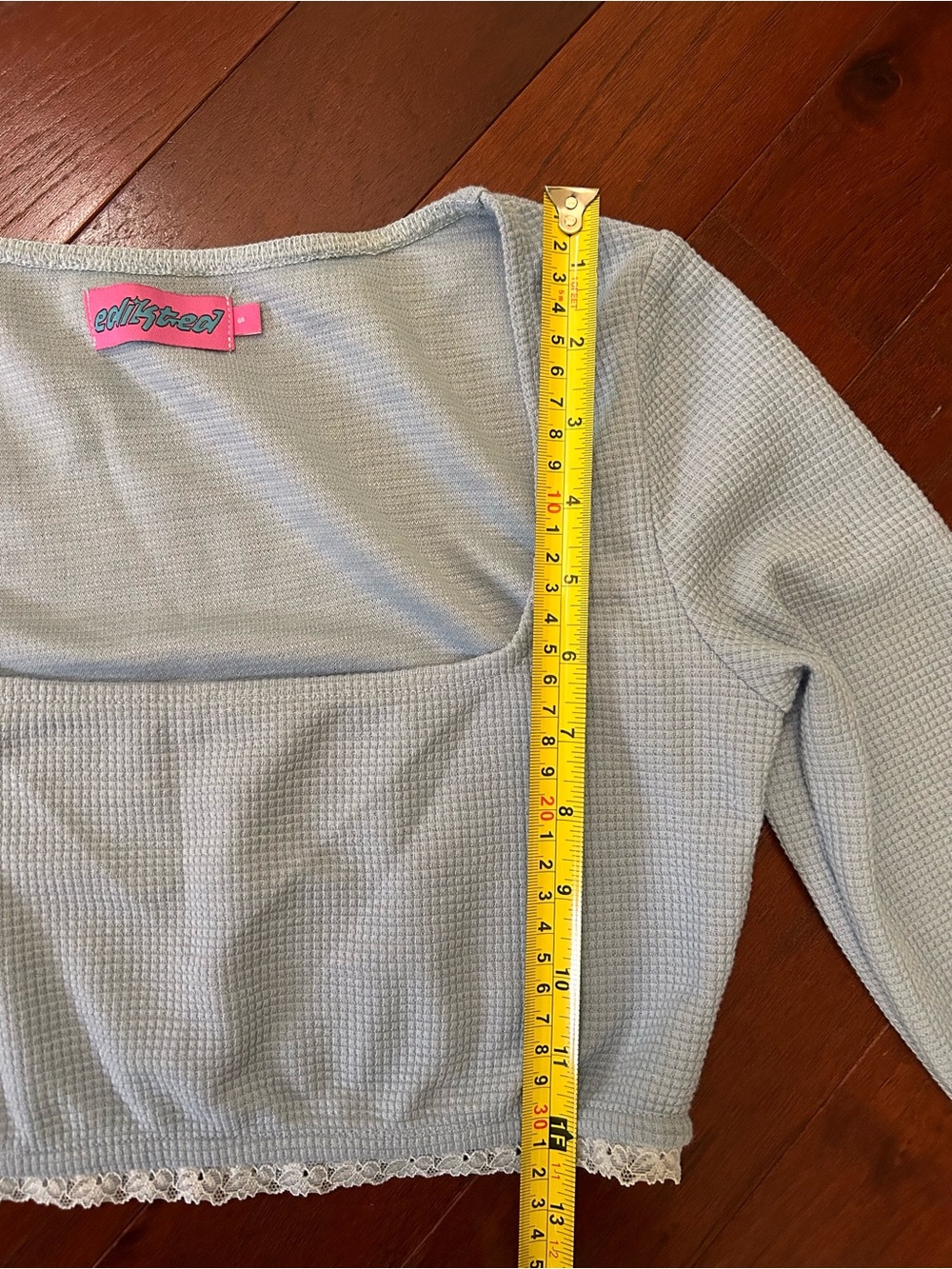 Edikted GRWM Cropped Waffle Top in Light Blue size S - Picture 6 of 9
